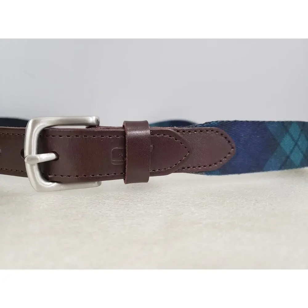 NEW SZ‎ 26 Vineyard Vines Blackwatch Plaid Belt Canvas Leather Icon Preppy Golf